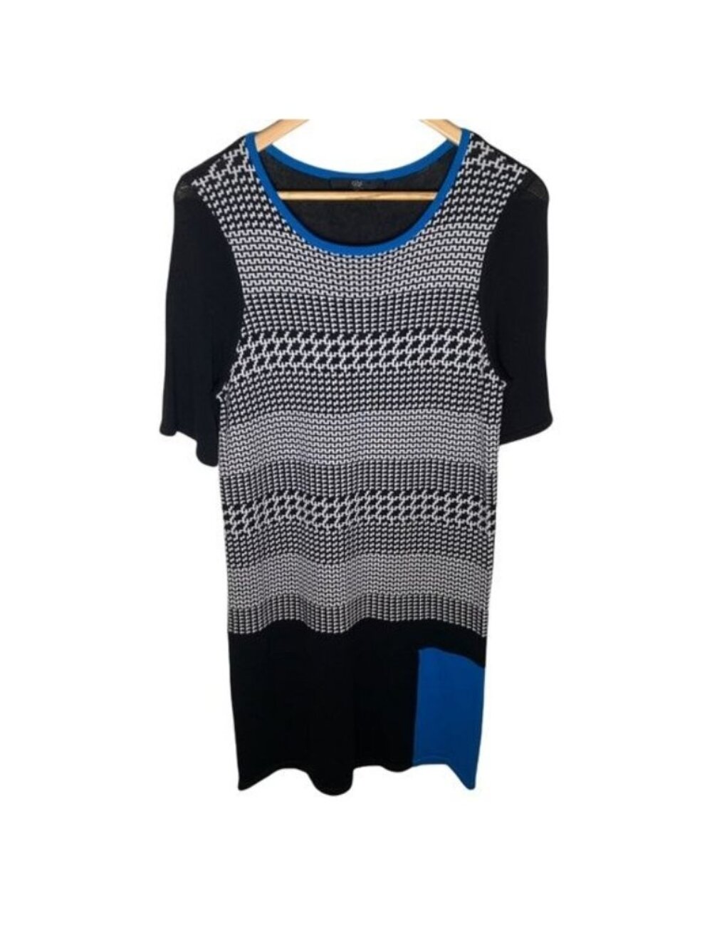 Tibi Sweater Dress Women's M Black Blue Colorblock Knit Short Sleeve